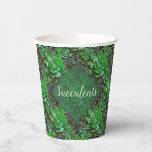 Green Succulents Lattice Pattern Paper Cups