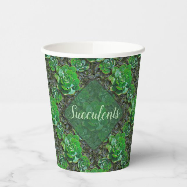 Green Succulents Lattice Pattern Paper Cups (Left)