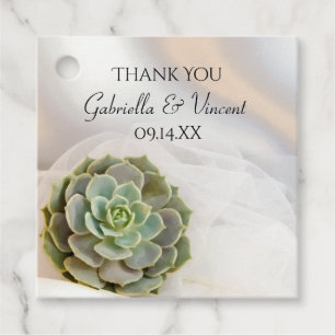 Green Succulents on White Wedding Thank You Favour Tags