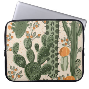 Green succulents, orange flowers, beach wallpaper. laptop sleeve