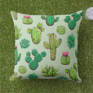 Green Succulents  Outdoor Pillow