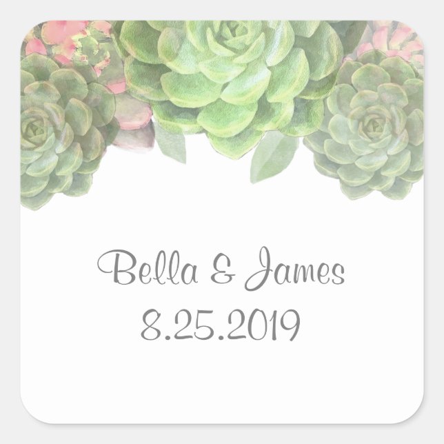 Green Succulents Wedding Stickers (Front)