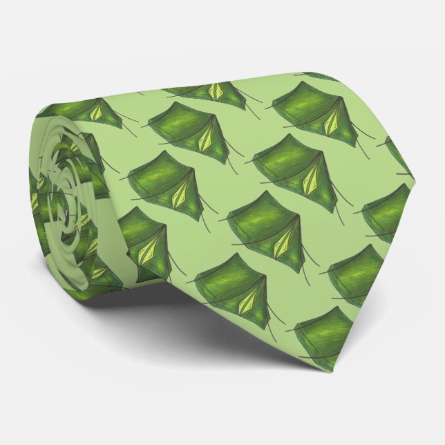 Green Summer Camp Camping Tent Print Tents Tie (Rolled)
