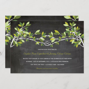 Green Summer Knotted Love Tree Chalkboard Wedding Invitation