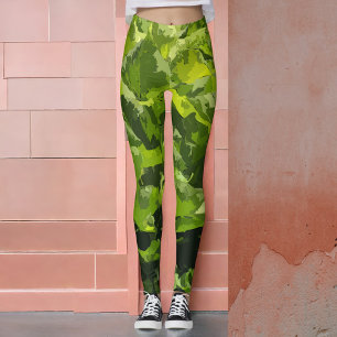 Green summer nature modern abstract leaf foliage leggings