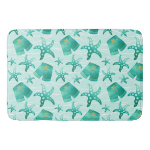 GREEN SUMMERTIME STARFISH & BATHING TRUNKS BATH MAT