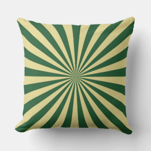 Green Sun Funky Rays Retro Stripes Throw Pillow