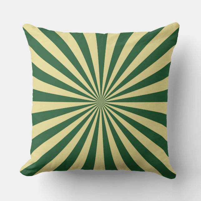 Green Sun Funky Rays Retro Stripes Throw Pillow (Front)