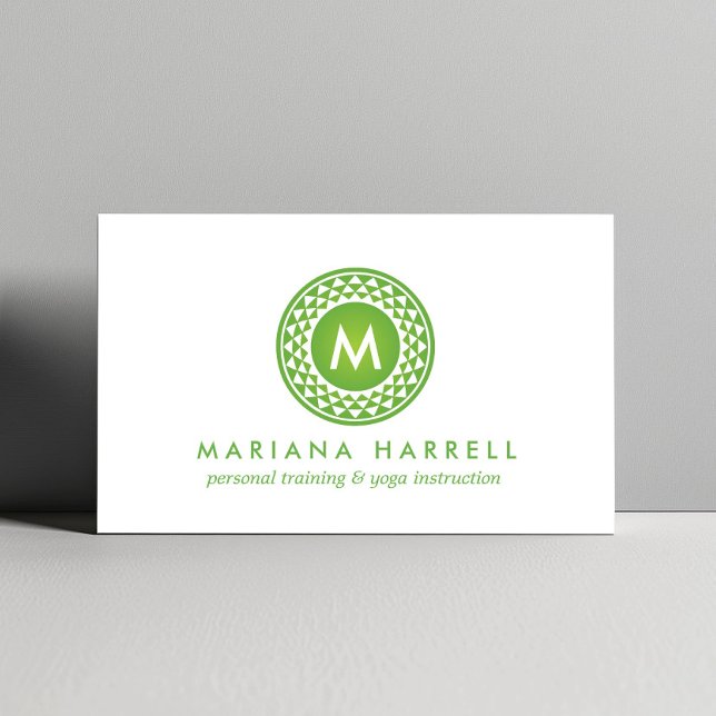 GREEN SUN LOGO MONOGRAM for YOGA STUDIO, FITNESS Business Card (Creator Uploaded)