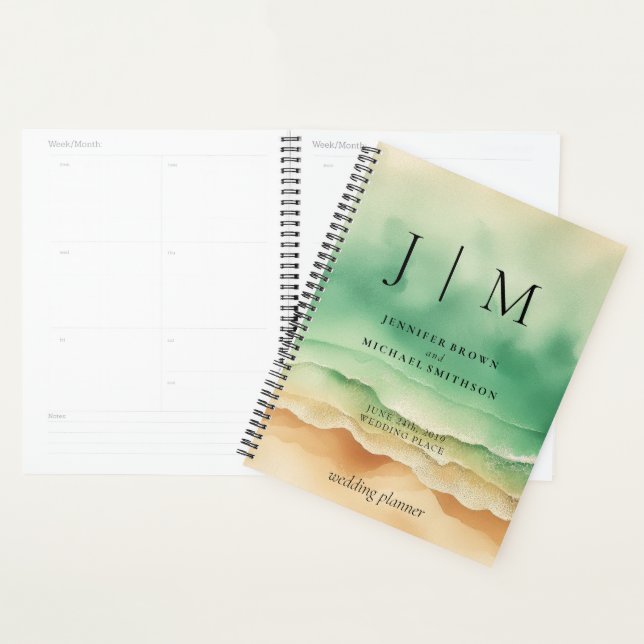 Green Sun Ocean Beach Sand Monogram Mariage (Devant avec enveloppe)