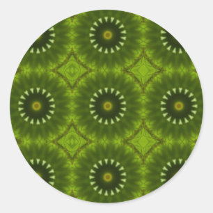 Green Sunburst Abstract Kaleidoscope Pattern Classic Round Sticker
