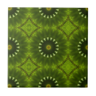 Green Sunburst Abstract Kaleidoscope Pattern Tile