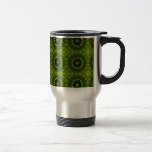 Green Sunburst Abstract Kaleidoscope Pattern Travel Mug