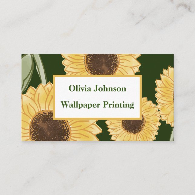 Green Sunflower Floral Pattern Design Minimalist   Business Card (Front)