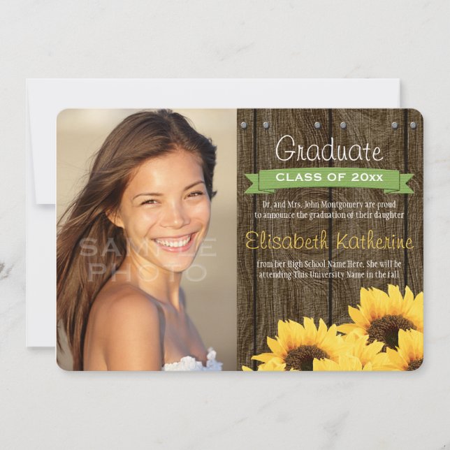 Green Sunflower Graduation Announcement (Front)