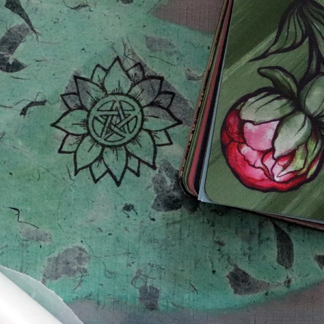 Green Sunflower Pentagram Druid Pagan Art Rubber Stamp (Creator Uploaded)
