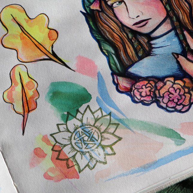 Green Sunflower Pentagram Druid Pagan  Rubber Stamp (Creator Uploaded)