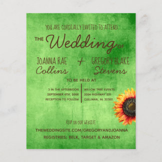 Green Sunflower Wedding Invitation Postcard Flyer