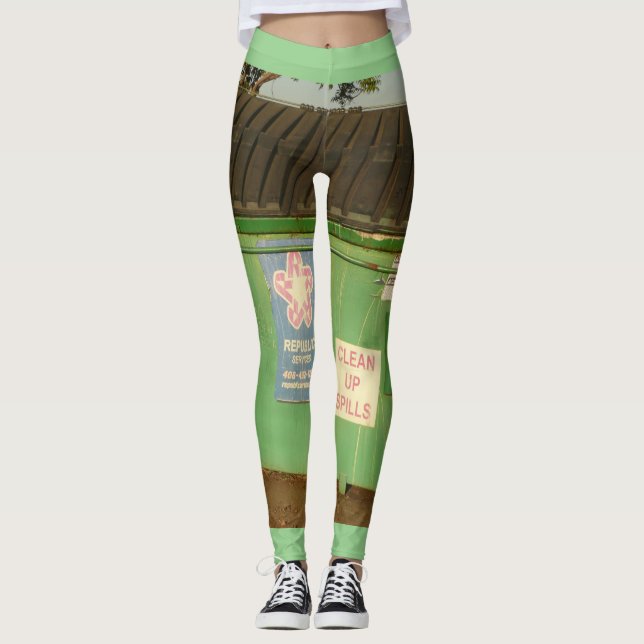 green sunset evening dumpsters leggings (Front)