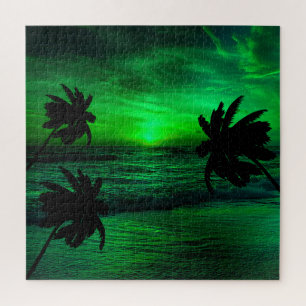 GREEN SUNSETS OCEAN SCENIC   JIGSAW PUZZLE