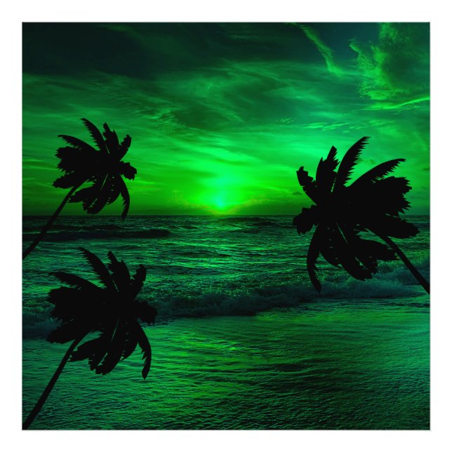 GREEN SUNSETS OCEAN SCENIC  PHOTO PRINT (Front)