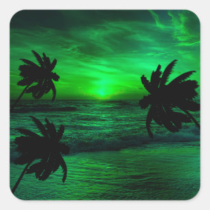 GREEN SUNSETS OCEAN SCENIC SQUARE STICKER