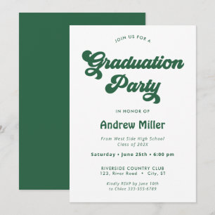 Green Super Retro Graduation Party Invitation