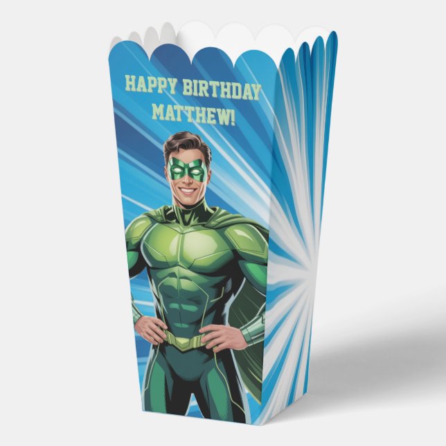 Green Superhero Boys Birthday Party Favor Box (Back)