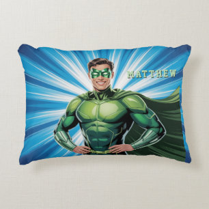 Green Superhero Boys Birthday Party Gift Accent Pillow