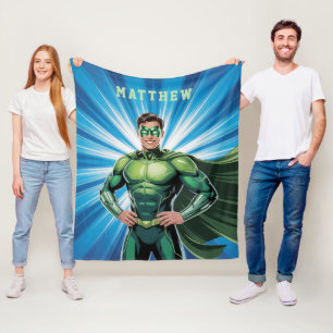 Green Superhero Boys Birthday Party Gift Fleece Blanket