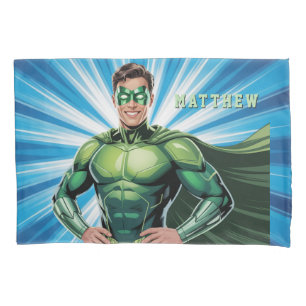 Green Superhero Boys Birthday Party Gift Pillowcase