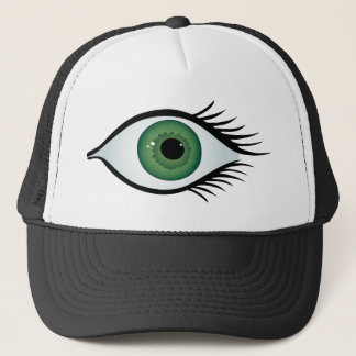 green surprised eye trucker hat
