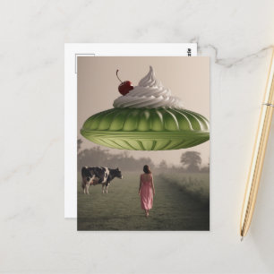 Green Surreal Sweet Treat in Dairy Pasture Postcard