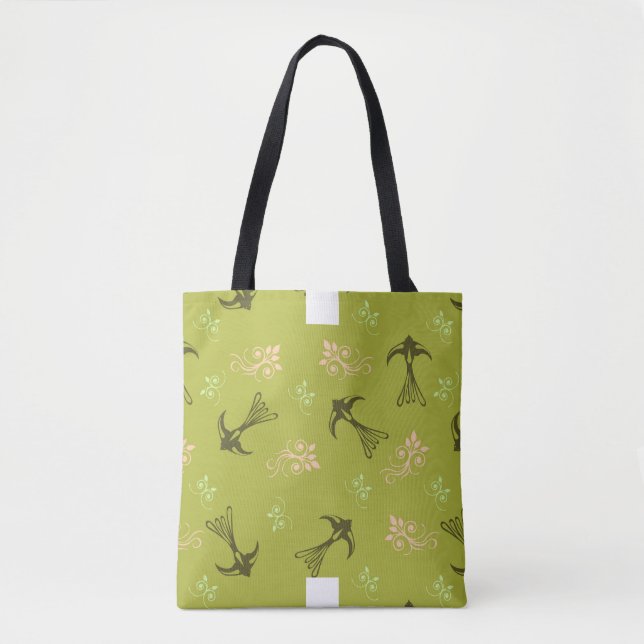 Green Swallows Flowers Pattern Tote Bag (Front)