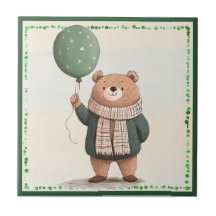 Green Sweater Bear with Fall Plaid Scarf