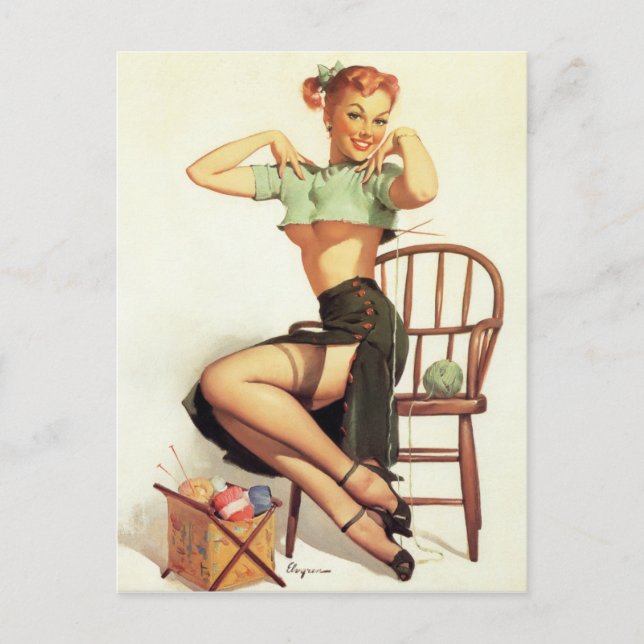 Green Sweater Pin Up Postcard (Front)