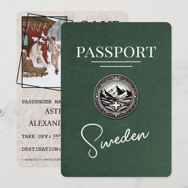 Green Sweden Passport Save The Date (Front/Back)