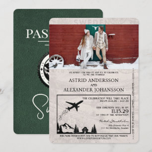 Green Sweden Passport Wedding Invitation