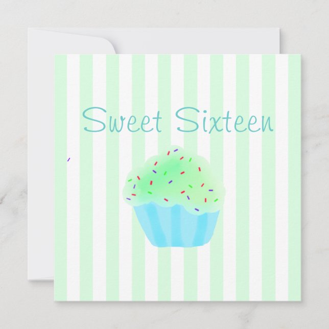 Green Sweet sixteen Cupcake Invitation d'anniversa (Devant)