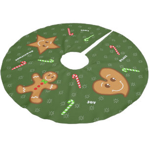 Green sweet XmaS Gingerbread Pals-Candy Cane Text Brushed Polyester Tree Skirt