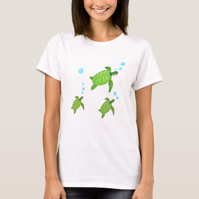 Green swimming sea turtles T-Shirt (Front)