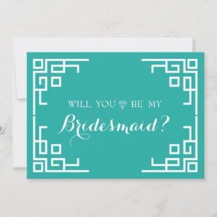 Green Swirl Border Cute Will You Be My Bridesmaid Invitation