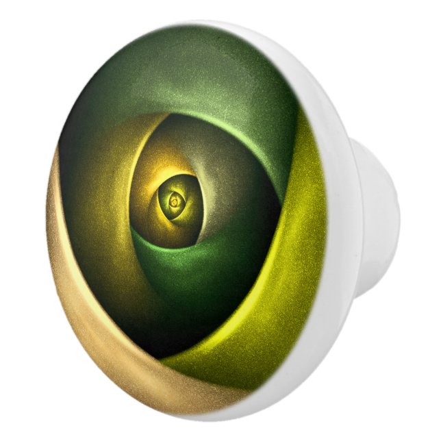 Green Swirl Floral Modern Abstract Art Pattern #23 Ceramic Knob (Right)