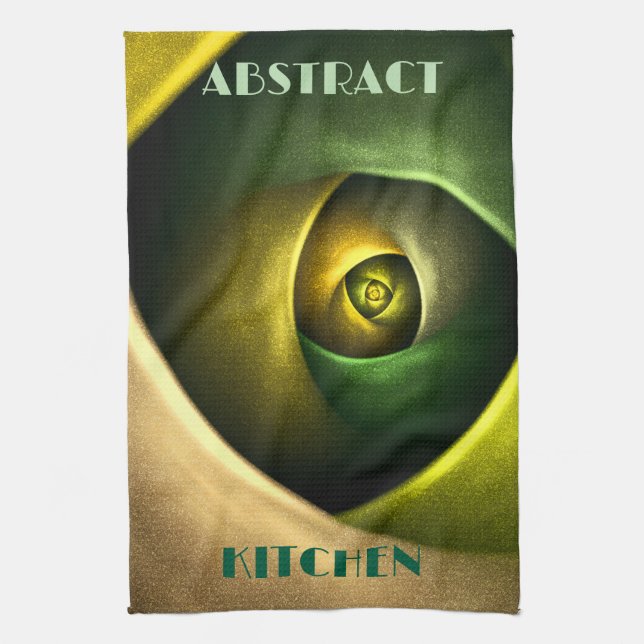 Green Swirl Floral Modern Abstract Art Pattern #23 Kitchen Towel (Vertical)