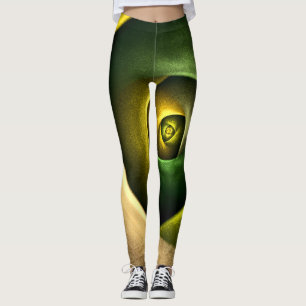 Green Swirl Floral Modern Abstract Art Pattern #23 Leggings