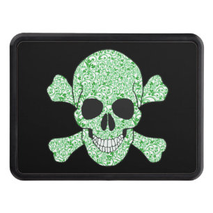 Green Swirl Skull And Crossbones Trailer Hitch Cover