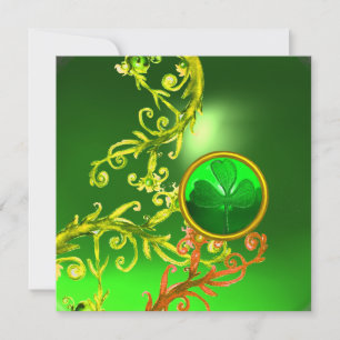 GREEN SWIRLS AND SHAMROCK ST PATRICK'S DAY PARTY INVITATION