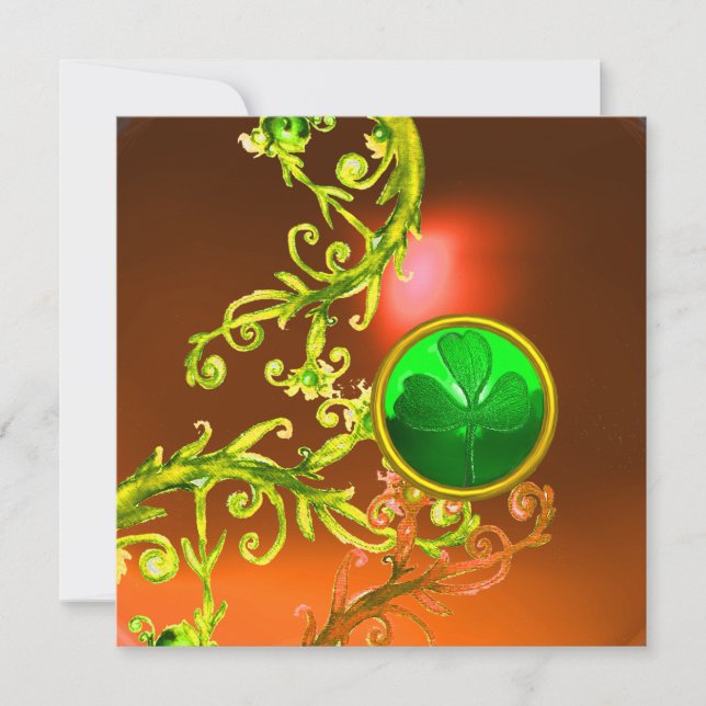 GREEN SWIRLS AND SHAMROCK ST PATRICK'S DAY PARTY INVITATION (Front)
