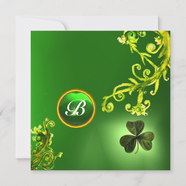 GREEN SWIRLS AND SHAMROCK ST PATRICK'S DAY PARTY INVITATION (Front)