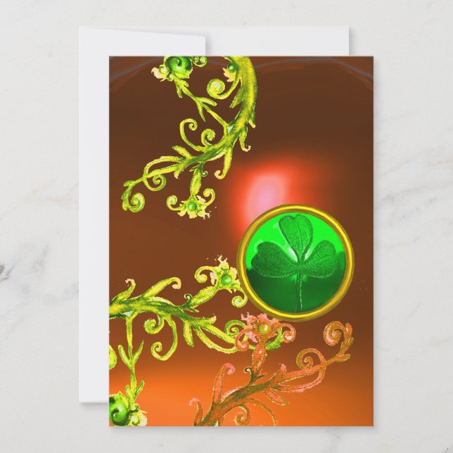 GREEN SWIRLS AND SHAMROCK ST PATRICK'S DAY PARTY INVITATION (Front)